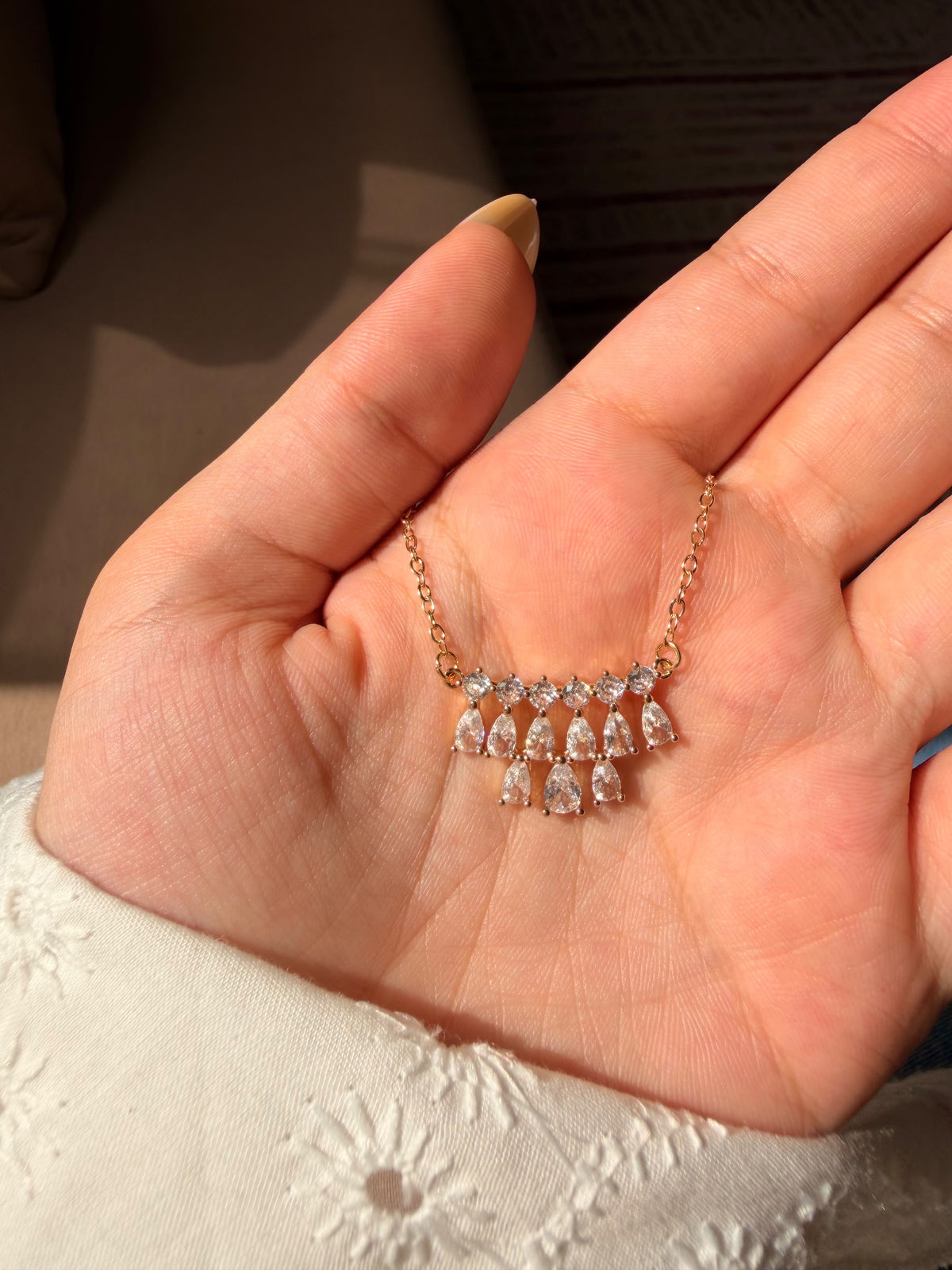 white crystal gold necklace