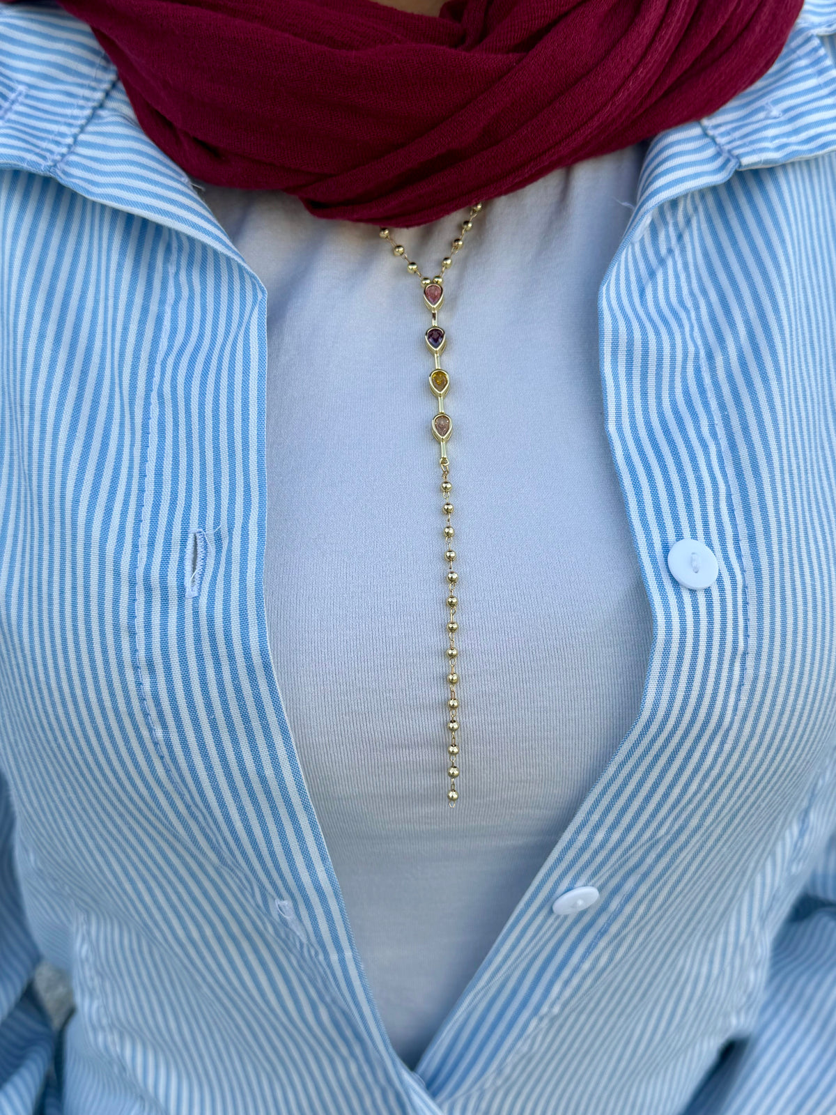colorful crystal gold drop necklace