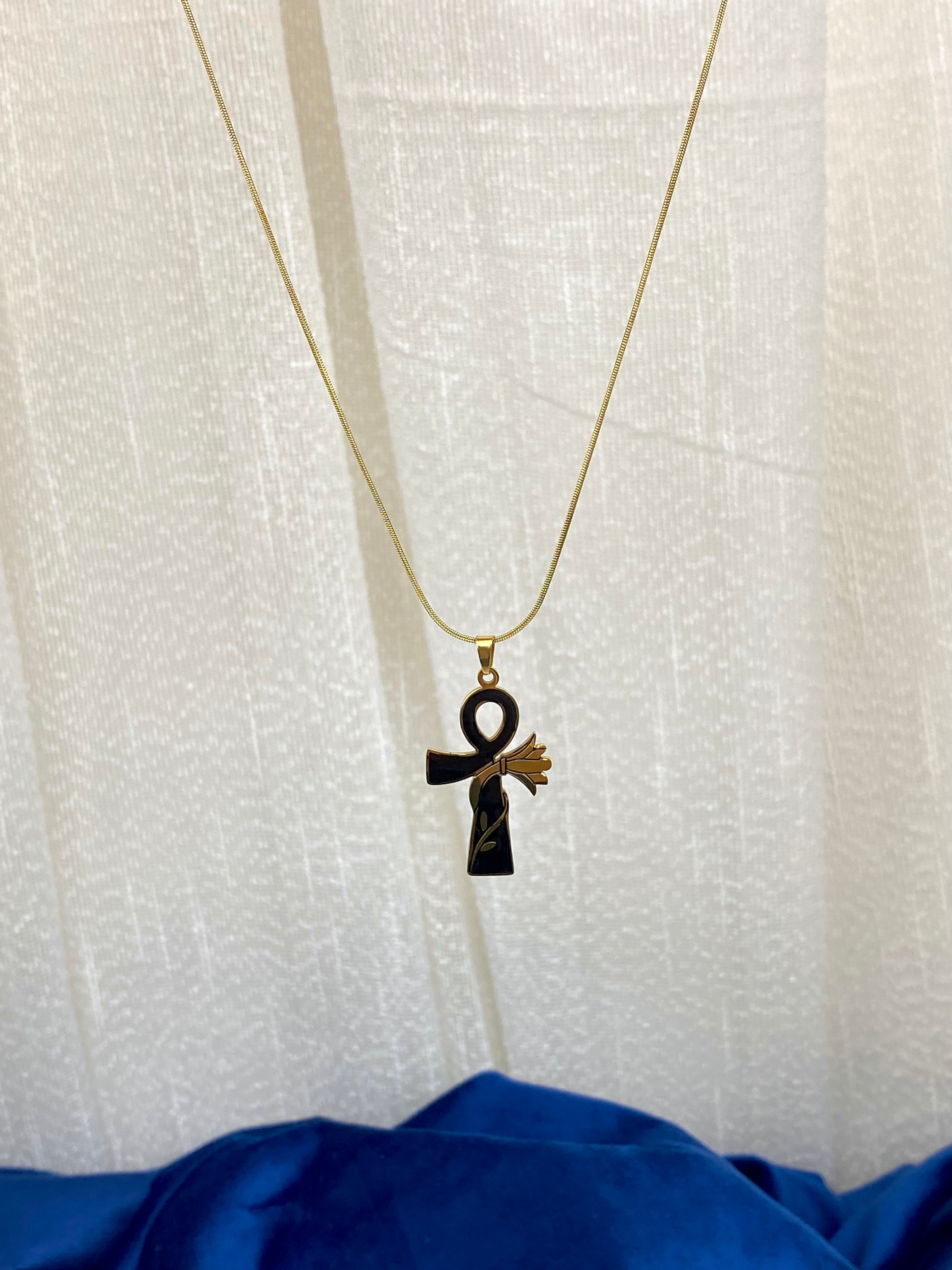 Black gold pharonic keylife necklace
