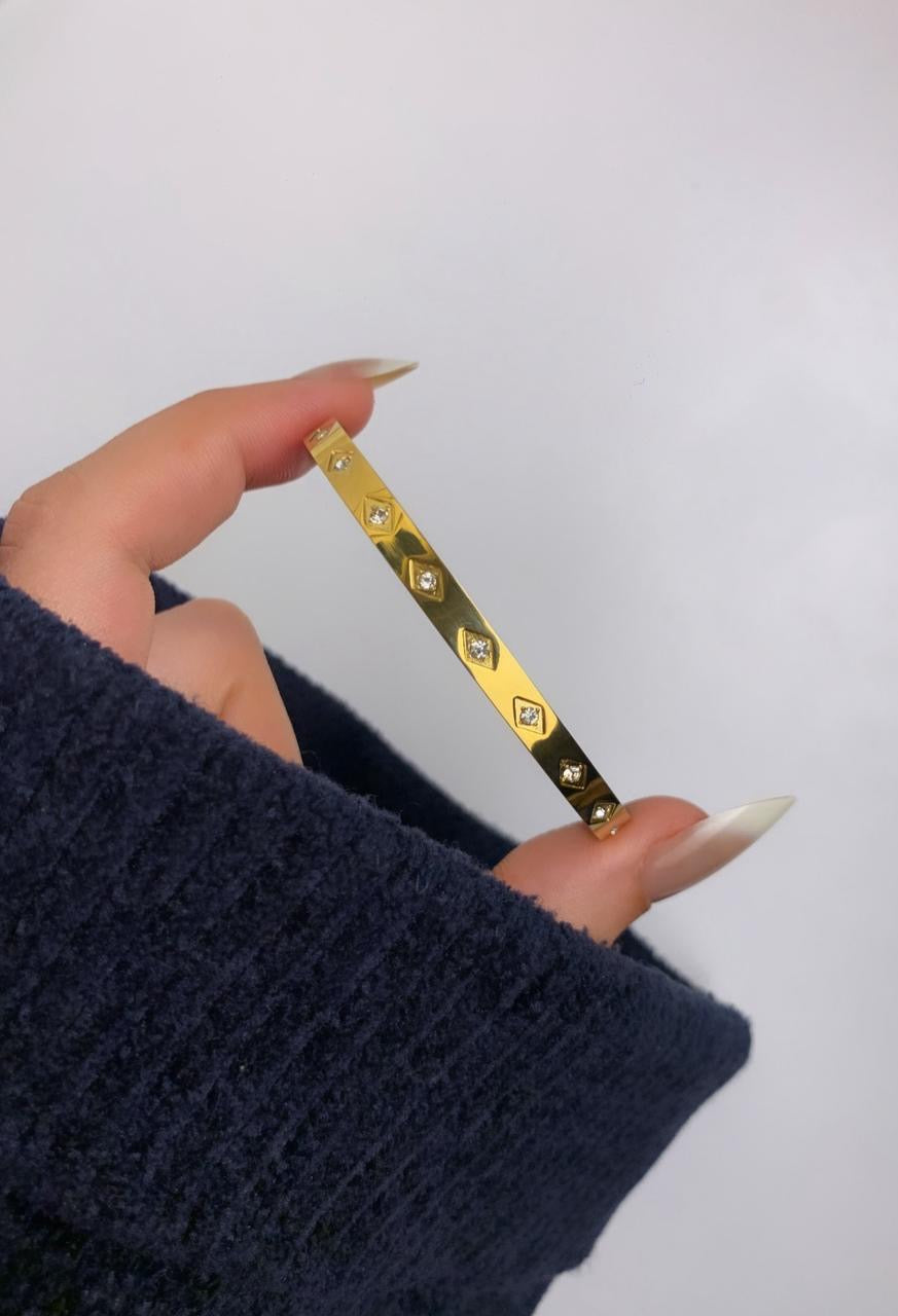 Minimal Gold Bangle with Crystal Studs