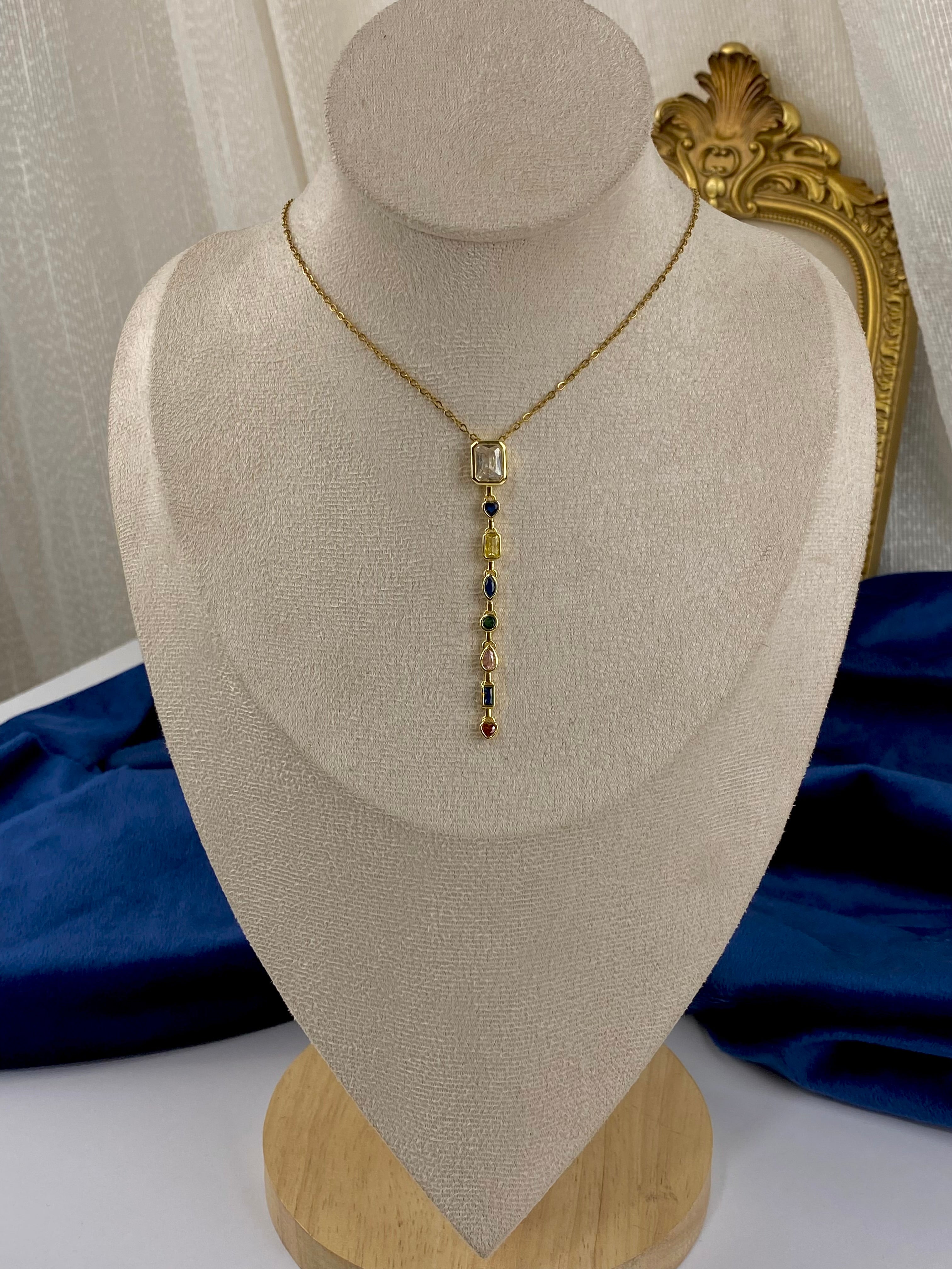 Purple square drop necklace