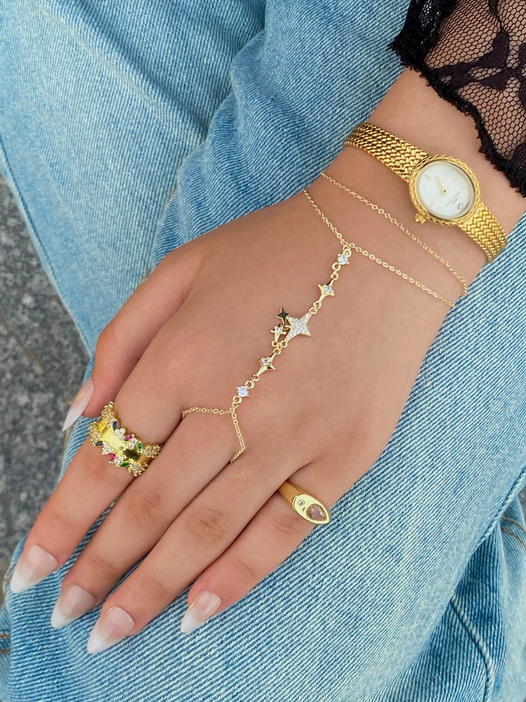 strass space star gold hand chain