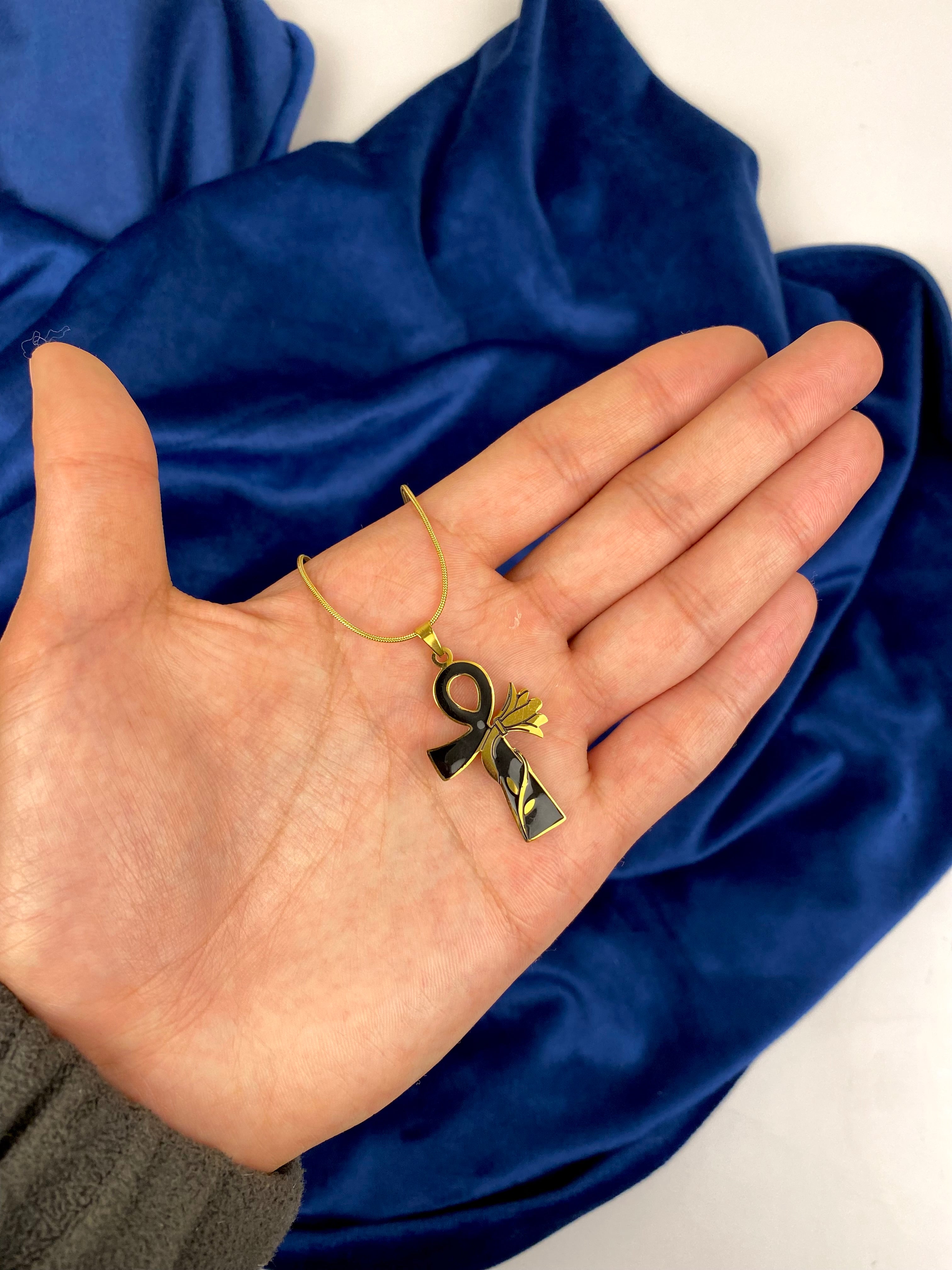 Black gold pharonic keylife necklace