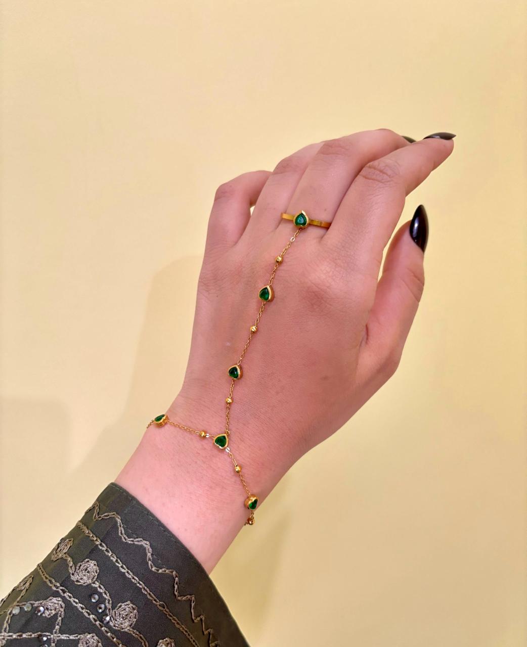 Hand Chain with Green Stones